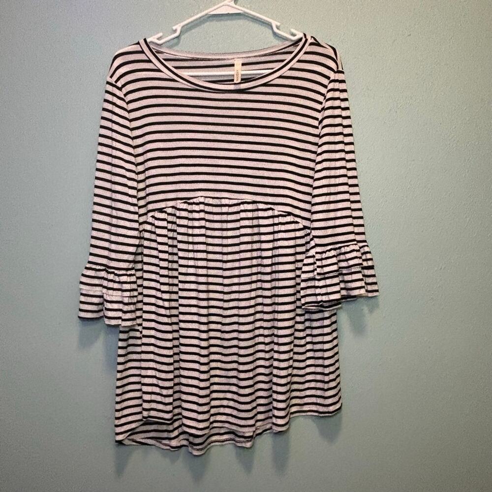 Women's Cezanne Black & White Striped Tunic Top L